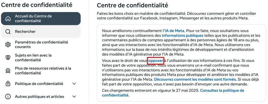 Désactiver l'utilisation de vos données dans Instagram de Meta