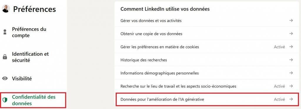 Désactiver l'utilisation de vos données dans LinkedIn de Microsoft